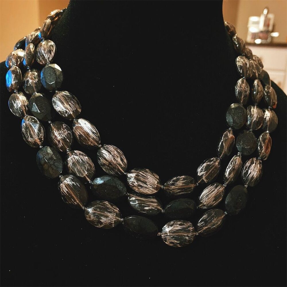 Elegant Multi-Strand Black Beaded Necklace with Adjustable Clasp